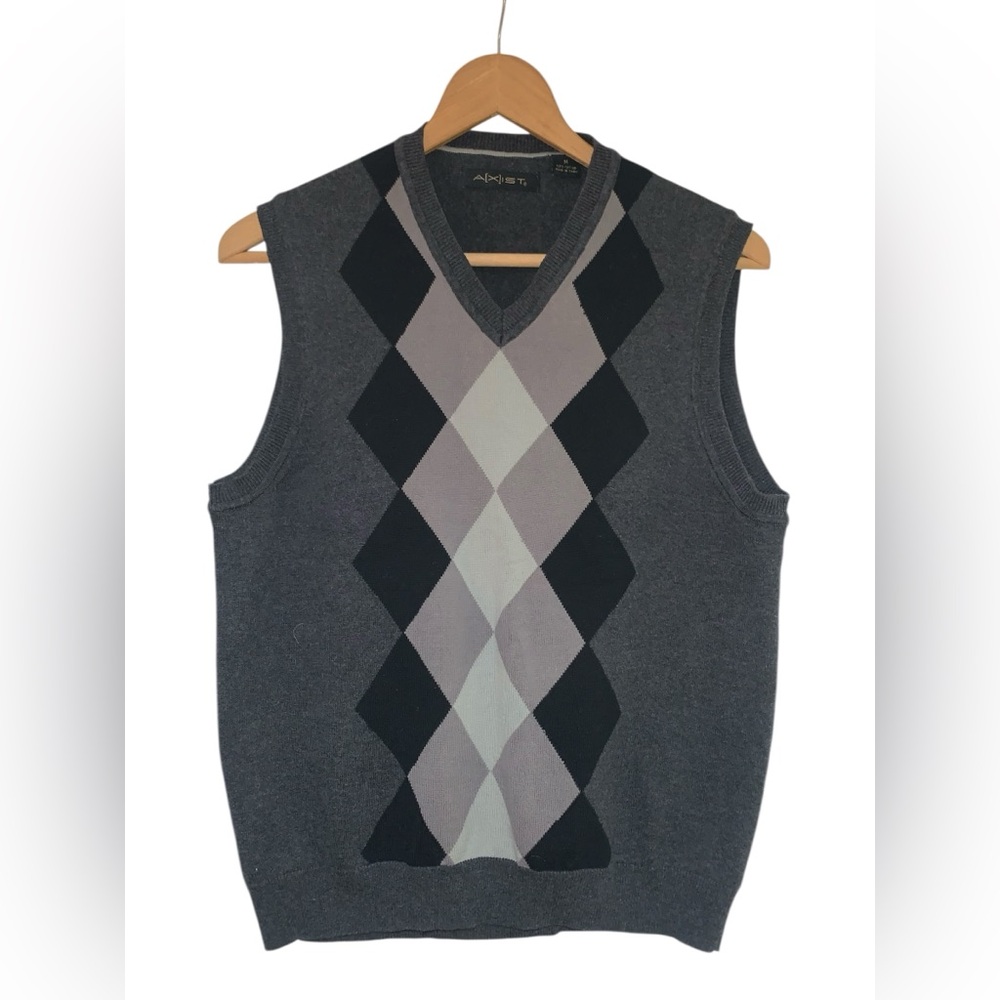 Argyle V-Neck Knit Vest - Gray